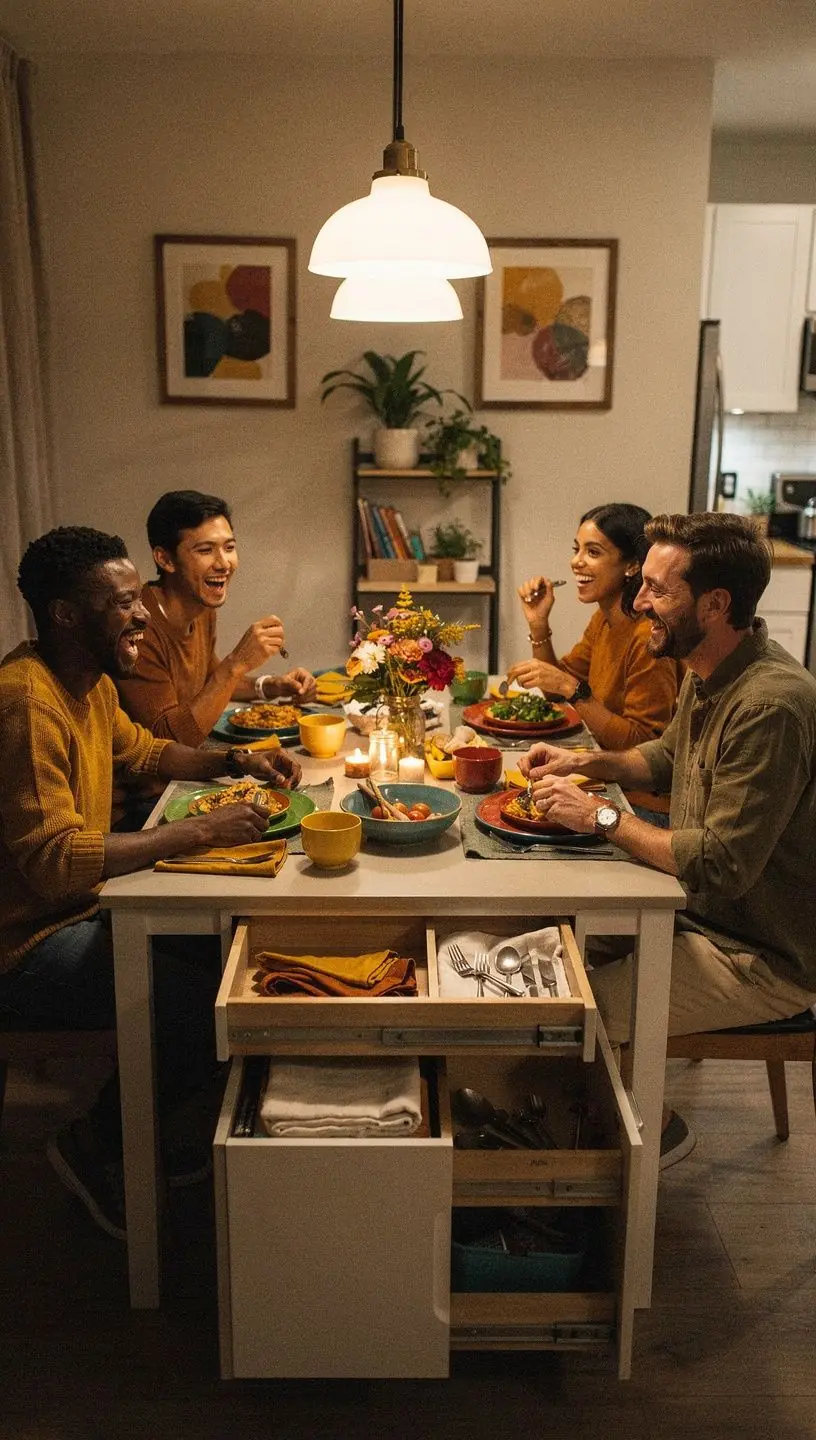 Stylowa kuchnia w małym mieszkaniu z wbudowanymi szafkami