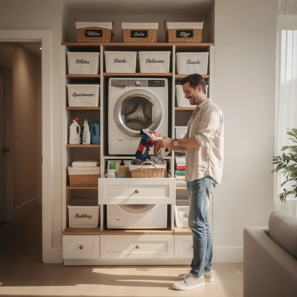 Sypialnia w małym apartamencie z optymalnym wykorzystaniem przestrzeni